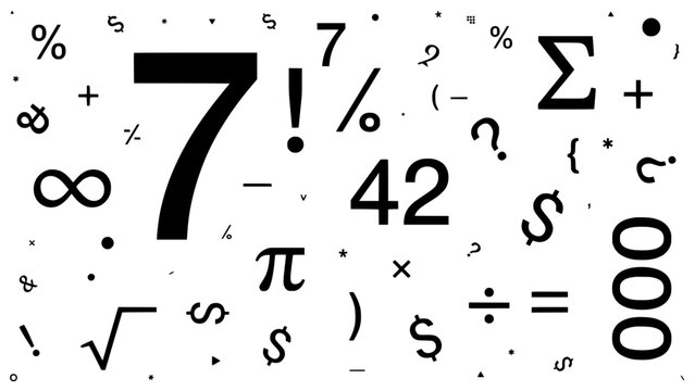Mathematical Symbols and Numbers Scattered Abstractly, Concept Illustration Featuring Math, Mathematics, Symbol with Number