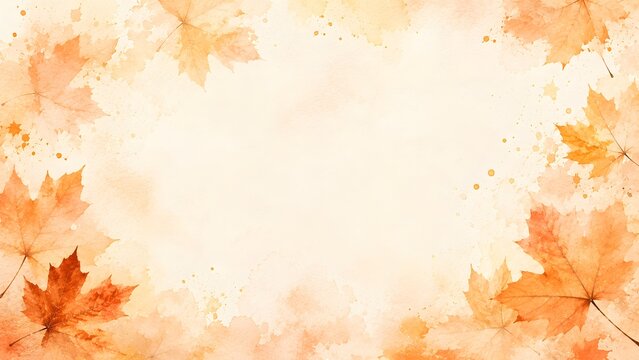 Watercolor autumn maple leaves frame background fall foliage border with copy space for text, seasonal design element for invitation, card, or social media