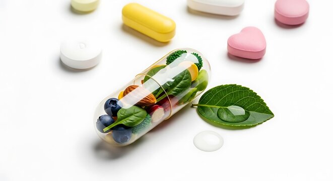 Colorful pills and capsules on white background.
