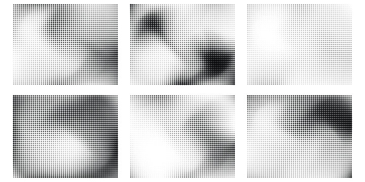 Set of abstract black and white halftone dot gradient patterns monochrome dotted textures for retro comic book and pop art design