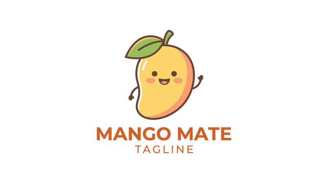 Happy mango fruit character mascot logo for juice brands.