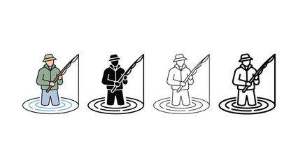 Fisherman stands in water holding a fishing rod with line © MD
