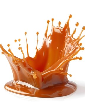 caramel dessert sauce splash isolated on white background