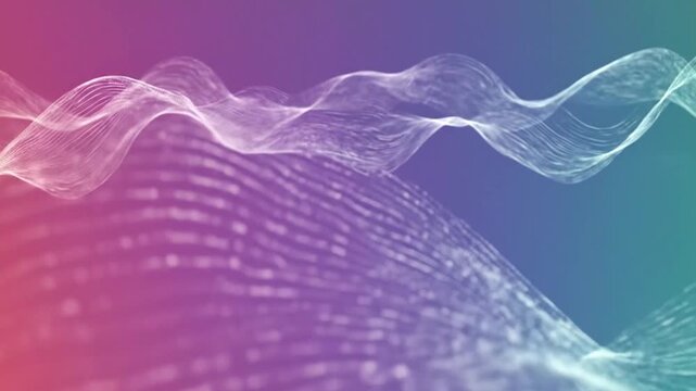 Abstract background with flowing white wavy lines on a vibrant gradient from pink to blue