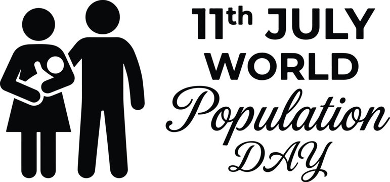 11th July World Population Day 2026 Vector Illustration with Black Silhouette of a Family Holding a Baby on a Clean White Background 