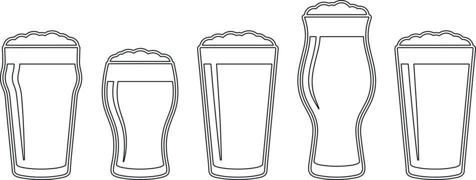 Collection of various beer glass shapes for pub and restaurant menu design with beverage refreshment collection illustration restaurant celebration