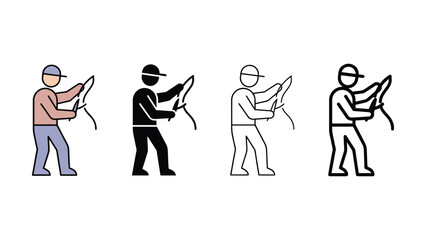 Person holding scissors and cutting rope or string icon © MD