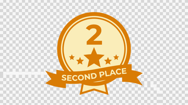 Gold second place medal with number two and stars.