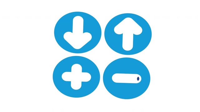 Animated user interface control icons, up and down arrow symbols, and plus and minus symbols in motion graphics format.