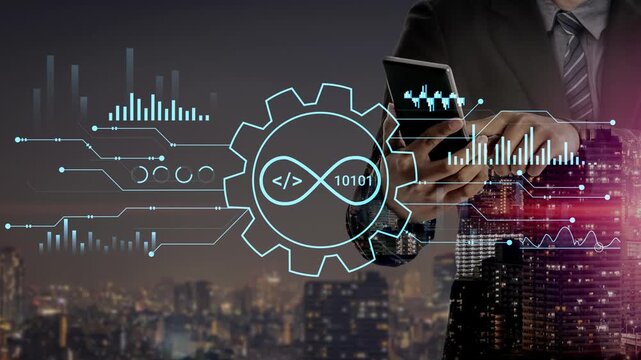 Modern Businessman Using Smartphone with Digital Technology and Data Charts in Background Depicting Analytics and Innovation in Urban Environment. Entropy.