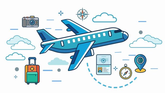 Air Travel Line Icon Animation Vacation Journey Concept