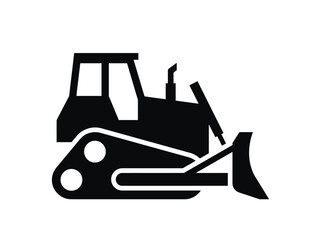 Bulldozer Silhouette Icon, Heavy Construction Equipment Black and White Vector, Crawler Dozer Industrial Machinery Symbol © yufamamiks
