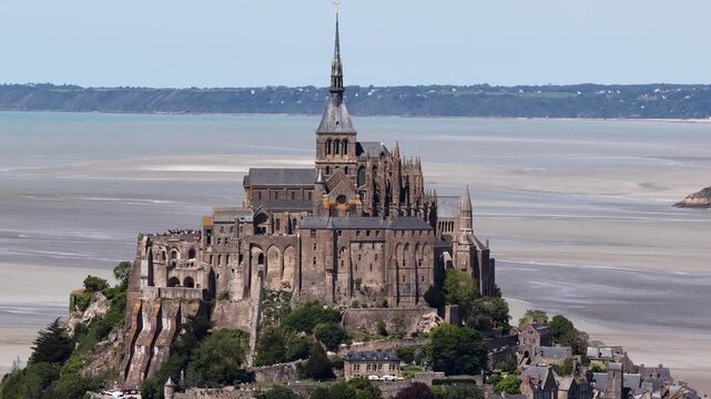 Medieval abbey Mont Saint-Michel historic landmark on a tidal island Normandy France
