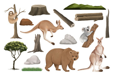 Fototapeta premium Wild animals png sticker illustration, transparent background set