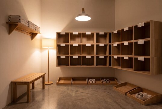 Modern wooden locker room interior