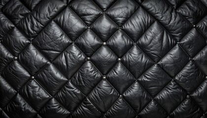Fototapeta premium Abstract black quilted upholstery texture with small water droplets, luxurious and rich background pattern