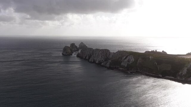 Rocky coastline of the Crozon Peninsula in Brittany, France Les Tas de Pois aerial landscape view