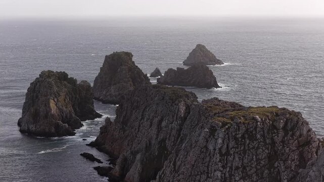 Pointe de Pen-Hir cliffs on the Crozon Peninsula in Brittany, France pile of Peas, aerial drone