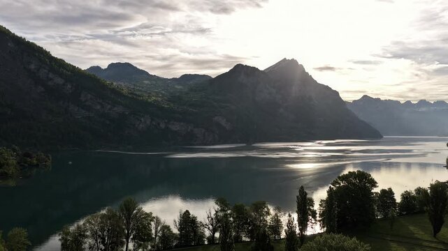 Lake Walen Walensee Switzerland alpine motion lapse timelapse aerial drone