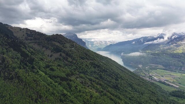 Lake Walen Walensee Switzerland landscape aerial drone view nature highlands