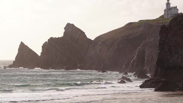 Dramatic cliffs of Pointe de Pen-Hir headland on the Crozon peninsula in Brittany, France