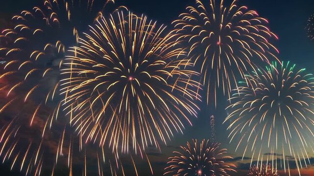 Brilliant fireworks blooming in the night sky Brilliant fireworks celebration