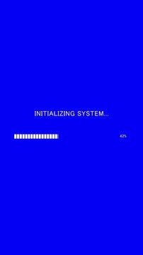Vertical video of loading progress bar with on-screen text initializing system on blue background