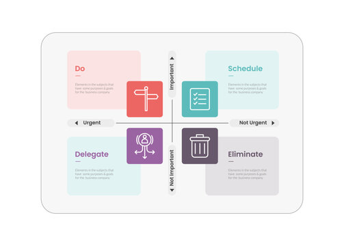Eisenhower matrix infographic template banner with big outline box container and transparent square box combination for slide presentation