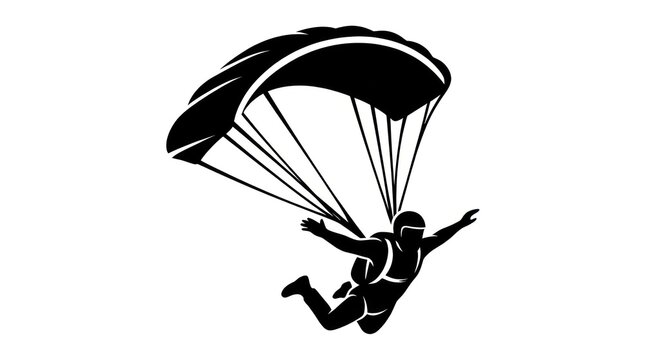 Person falling with open parachute in clear sky graphic