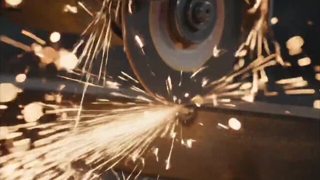 Close Up of Angle Grinder Cutting Metal with Bright Sparks Flying

Industrial Metalworking Disc Grinder Cutting Steel Beam in Workshop

Slow Motion Metal Saw Cutting Iron Bar Creating Fiery Spark