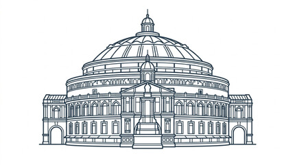 Classic Dome Architecture Line Drawing Illustration. © Siti