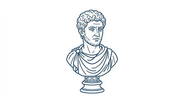 Classical Roman Emperor Bust Illustration Line Art.