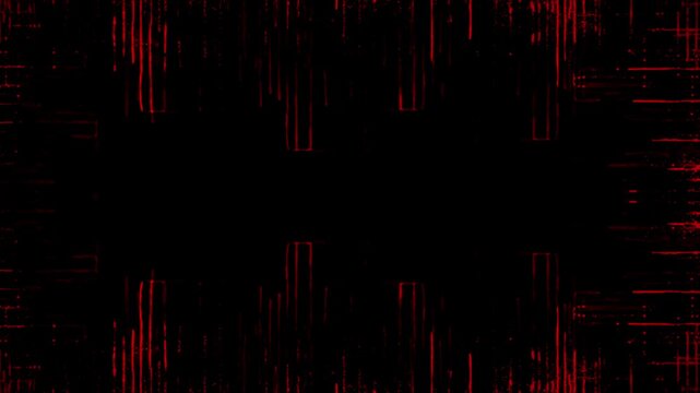 Grunge Red Dripping Frame. Stop motion horror overlay with dripping red liquid on black background and copy space.