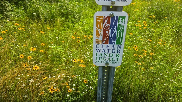 Wildflower garden, restorative habitat, a project funded by Minnesota's Clean Water, Land, and Legacy Amendment (Minnesota, USA - Jul 1, 2026). Editorial Use Only.