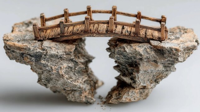 Broken bridge isolated on clean background representing disconnection and failure concept, gap symbolizing loss of connection, interruption and inability to continue
