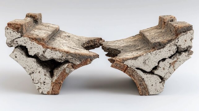 Broken bridge isolated on clean background representing disconnection and failure concept, gap symbolizing loss of connection, interruption and inability to continue