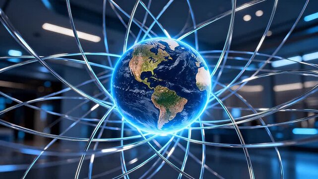 Globe with glowing network lines