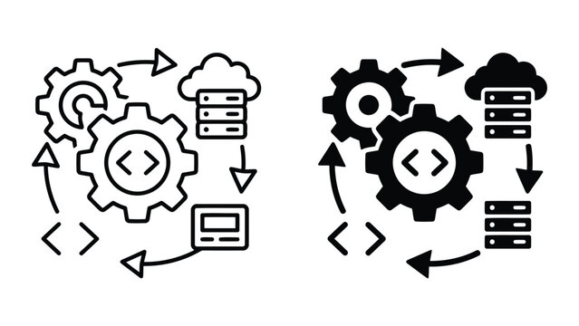 Cloud computing and software engineering lifecycle icons with cloud based