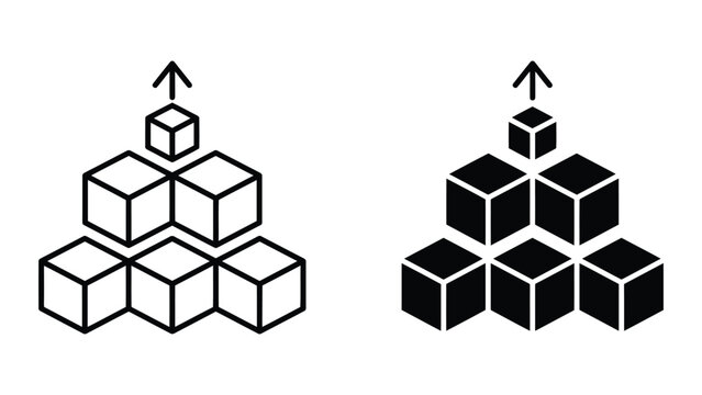 Data growth stack icon set showing expanding business volume with business