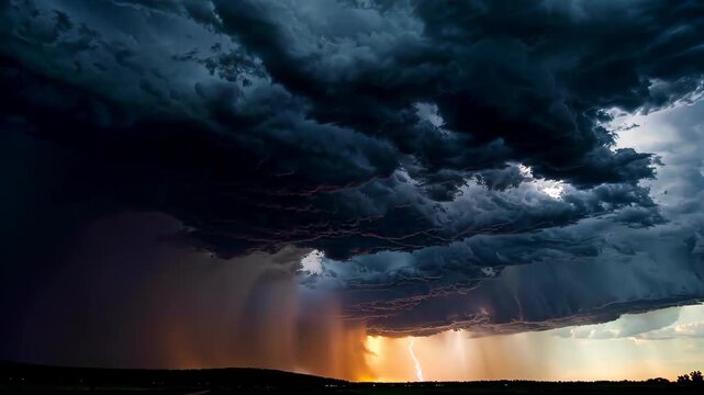 Lightning rain landscape under dark clouds Strong under thunderstorm clouds
