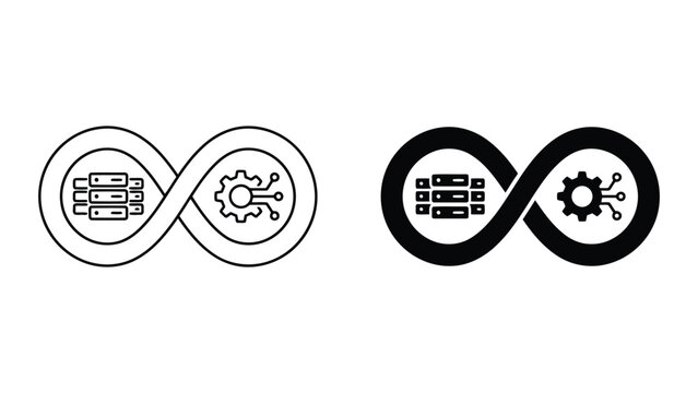 Dev ops infinity cycle with server and gear icons infinity automation workflow