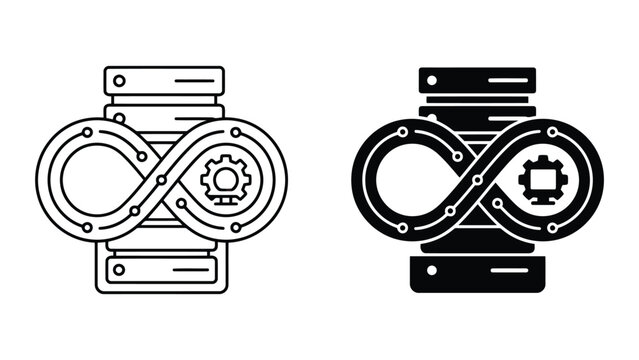 Server and infinity process automation vector icon with infinity, automation