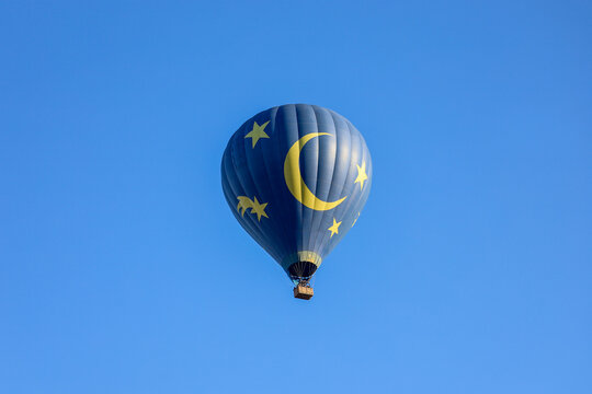 A hot air balloon flying on the sky in Temecula, California USA.