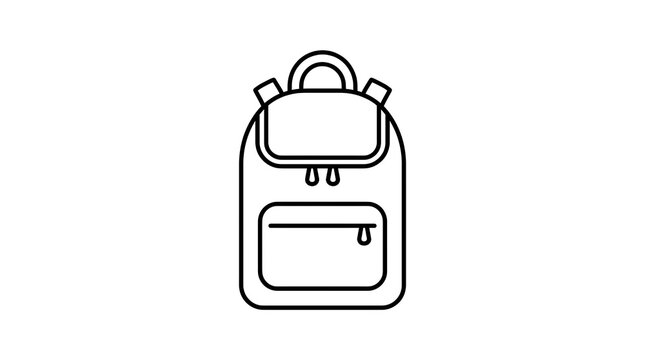 Clean outlined backpack icon features simplified vector details with balanced symmetrical minimalist presentation for education.
