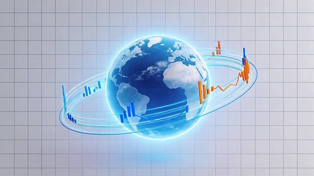 Globe with financial charts