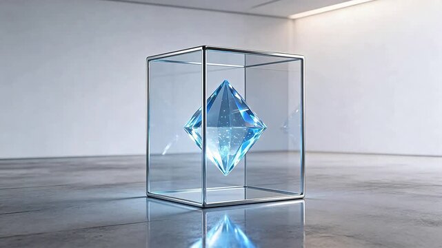 Blue diamond in glass cube