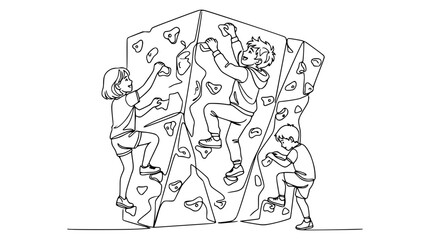 Obraz premium Children Climbing Indoor Rock Wall, Active Kids Exercising, Outdoor Adventure Fun, Healthy Lifestyle