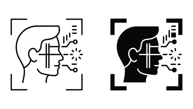 Facial recognition technology concept icon with face recognition, face scan