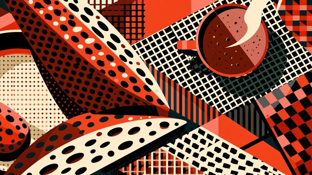 Abstract geometric cubist composition with coffee cup.