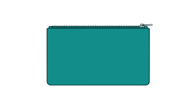 Teal zippered pouch rectangular organizer in minimalist flat vector design for stationery retail marketing